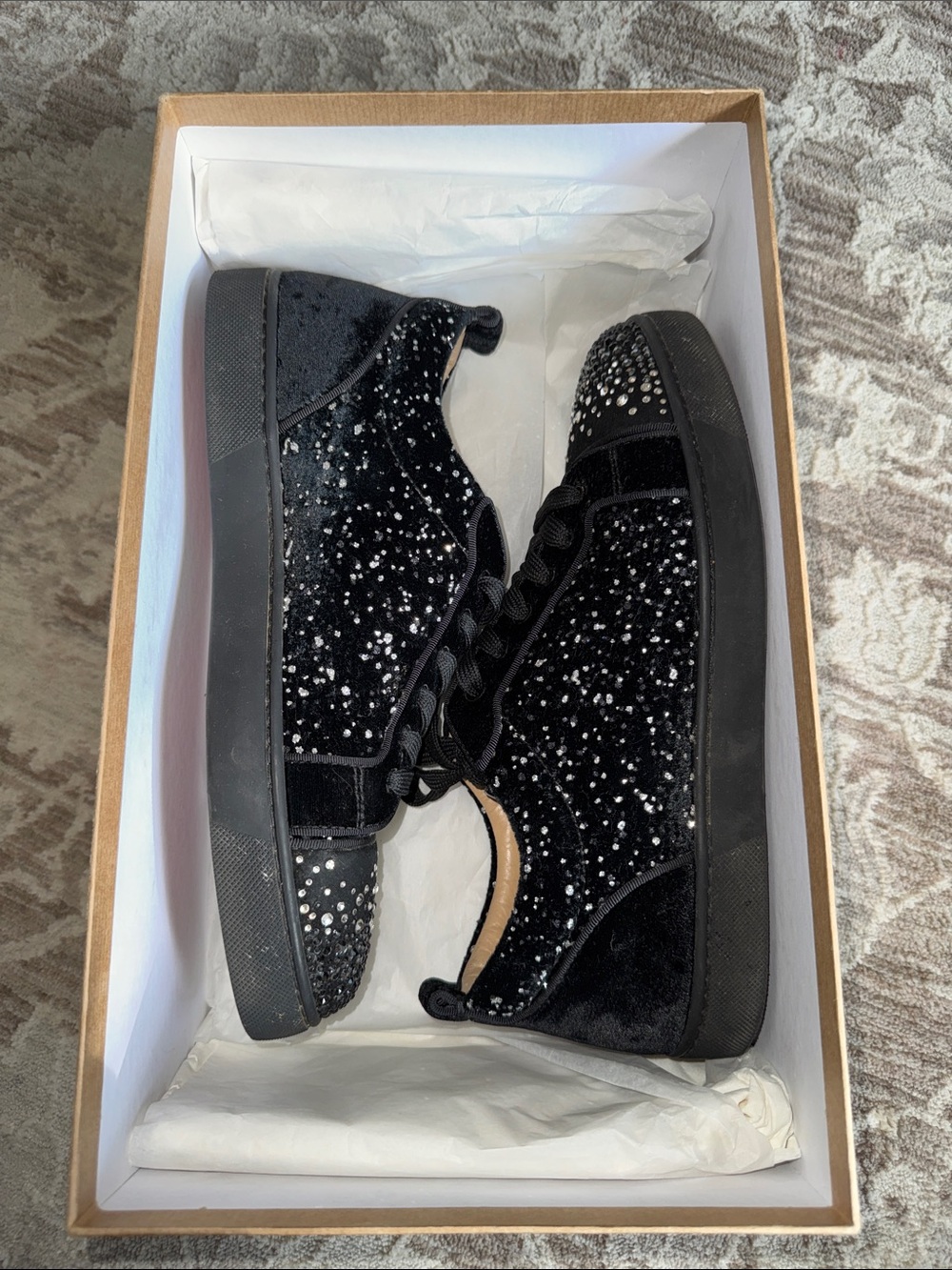 Christian Louboutin Black Velvet Crystal-Embellished High-Top Sneakers